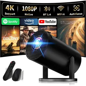 [Built-in Apps & 2026 Upgraded] Mini Projector Support 4K 1080P Auto Keystone 180? Rotatable with WiFi 6 and  5.4, Projector Portable Compatibile with HDMI/TV Stick/Memory Stick/Laptop-Black