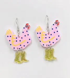 Pink Hen Chicken earrings