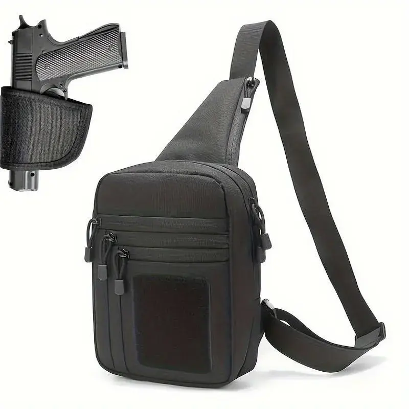 Durable Black Tactical Crossbody Sling Bag for Handgun Concealed Carry (CCW) - Crossbody Bags, Gun Accessories, Multi-Compartment Chest Pack with Adjustable Strap, Ergonomic Design for Hunting, Outdoor Adventure