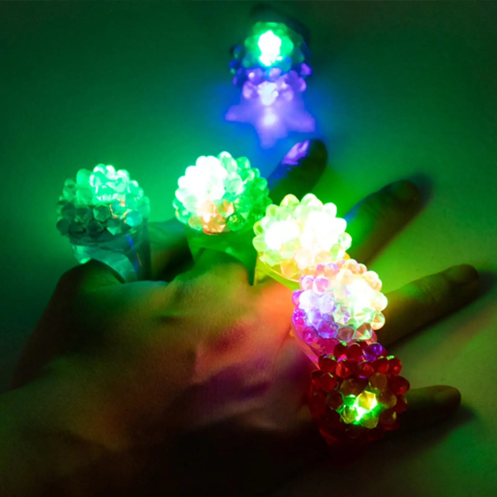 24-Pack Flashing LED Light-Up Jelly Rings, Colorful Rubber Finger Toys with 3 Flash Modes, Festive Party Supplies for Event Favors & Gifts, Flash Mode