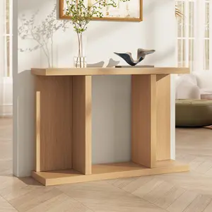 Guyii 51.18" Light Oak Console Table with Storage & Anti-Tip Design for Entryway or Living Room, 14.17"D x 51.18"W x 34.09"H, Adjustable Feet, Durable Board Materials