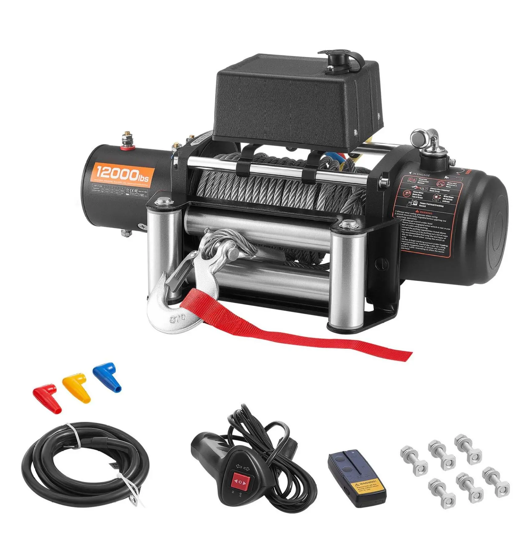 12000 lbs Electric Winch, 12V DC Truck Winch with Steel Rope & Remote Control, Off-Road Vehicle Recovery for SUV, Jeep, Trailer, Boat - VEVOR Wire Rope