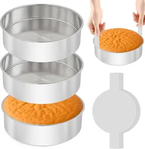 3PCS 8 Inch Stainless Steel Round Layer Cake Baking Pans with 100 PCS Parchment Paper, Mirror Finish & Dishwasher Safe Round Bakeware for Birthday Wedding Party Baking