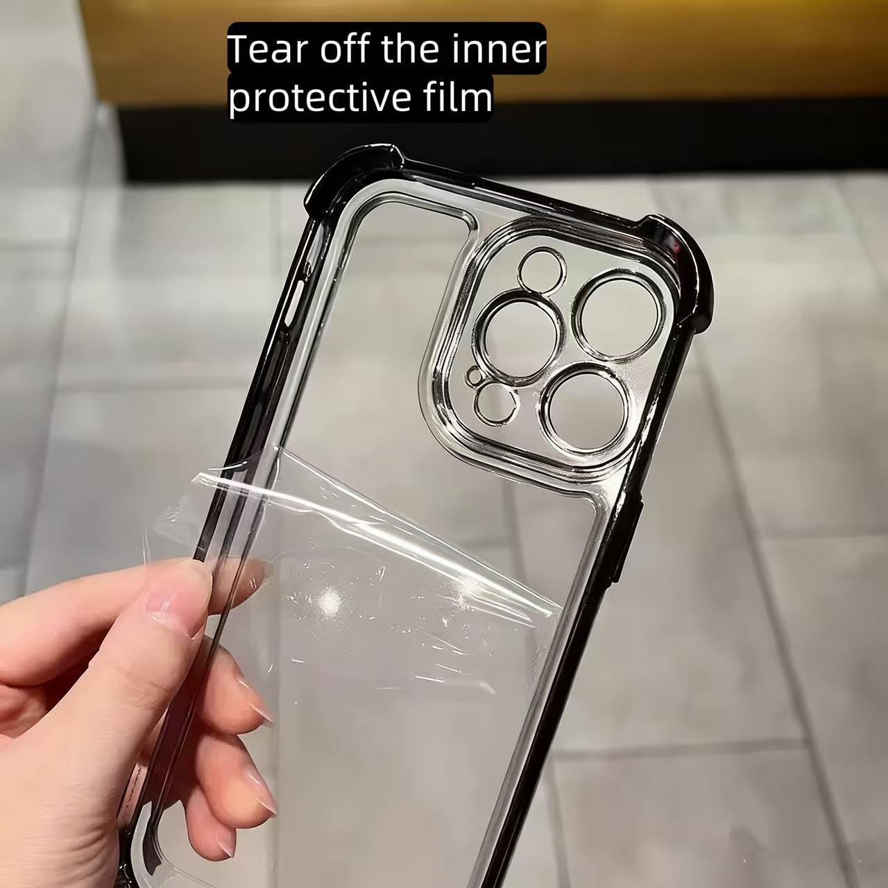 Four-corner anti-fall transparent mobile phone case, frame electroplating, mobile phone case with anti-fall safety pad, suitable for iPhone17promax, iPhone16 15 14 promaxplus, sturdy and thickened mobile phone case