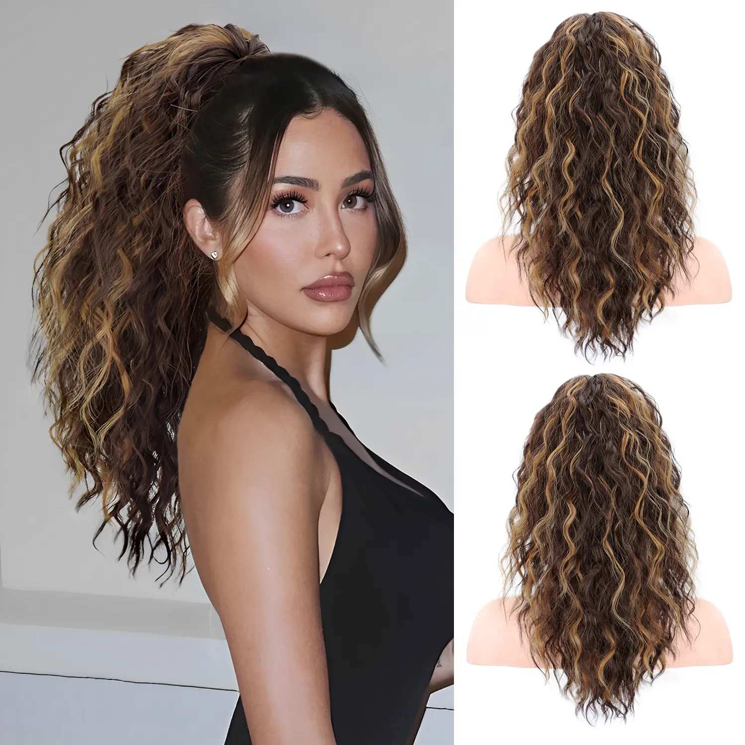 MAQUIUAGE Claw  Wave Ponytail Extensions Black Brown Curly Ponytail Clip-in Extensions for Women Fluffy Natural Synthetic Wigs for Daily Use