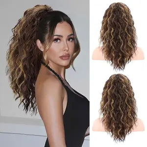 MAQUIUAGE 18 Inch Claw Short Wave Ponytail Extensions Black Brown Curly Ponytail Clip-in Extensions for Women Fluffy Natural Synthetic Wigs for Daily Use