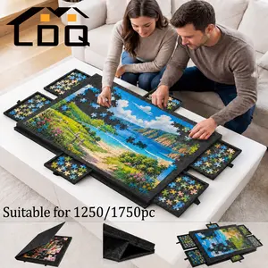 1250/1750pcs Large Felt Jigsaw Puzzle Board with Drawers | 6-Drawer Classified Storage Puzzle Table with Legs & Cover | Portable Puzzle Mat Board | Perfect Couple Game to Strengthen Bond for Valentine's Day
