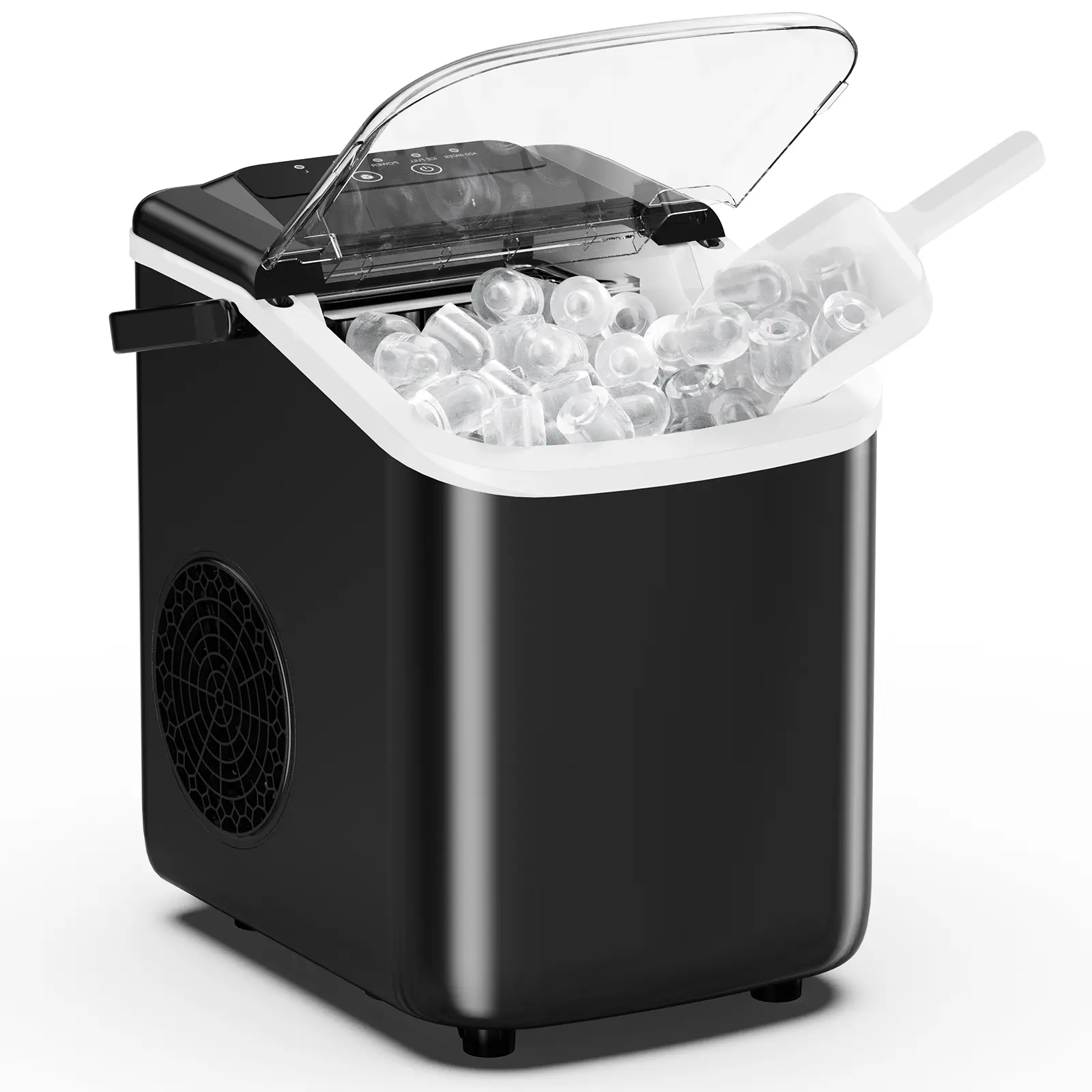 Countertop Ice Maker Machine with Handle, 26lbs in 24Hrs, 9 Ice Cubes Ready in 6 Mins, Auto-Cleaning Portable Ice Maker with Basket and Scoop, for Home/Kitchen/Camping/RV. (Black)Desktop ice maker, with movable handle