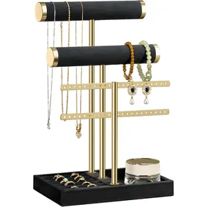 3 Tier Bracelet Holder Display - Detachable T Bar Black  Bracelet Holder,  Holder Organizer for Bracelet, Necklace, Earrings, Rings