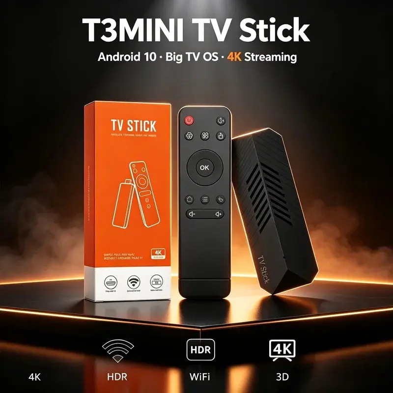 T3MINI Android TV Stick Ultra HD 4K Media Player H313 Quad Core ARM Chip 2.4G WiFi 1GB RAM 8GB ROM Mini Home Streaming Device