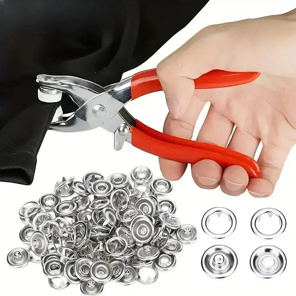 Metal Snap Buttons-100 Sets Snap Fasteners Kit with Pliers Press,Snap Fasteners Kit,Five Claw Buckle Tool Set-for DIY Crafts Clothes Hats and Sewing,Installation Tool and Storage Box,Snap Fastener Plier Tool,Prong Snaps Buttons for Leather Sewing