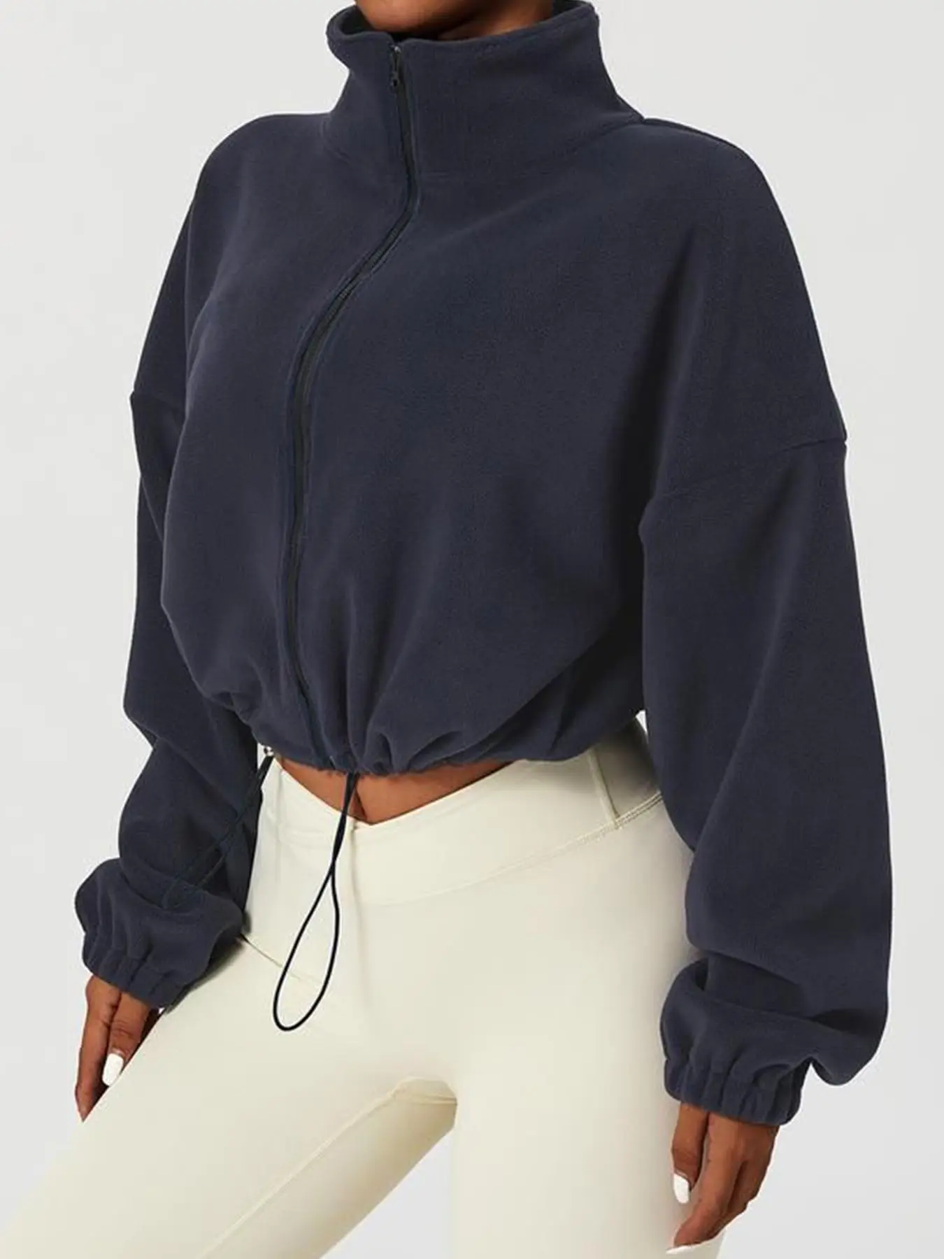 Women's Plain Drawstring Zip Up Fit Sweatshirt Fabric, Casual Long Sleeve Top for Spring & Fall, Women's Clothing for Daily Wear, Womenswear