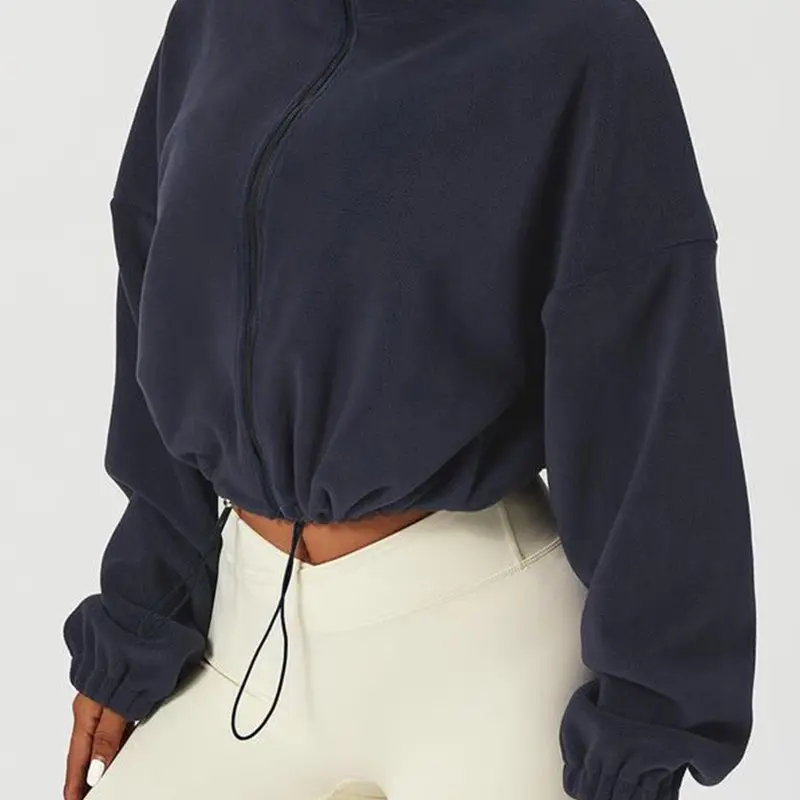 Women's Plain Drawstring Zip Up Fit Sweatshirt Fabric, Casual Long Sleeve Top for Spring & Fall, Women's Clothing for Daily Wear, Womenswear