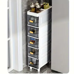 Multi-Functional Ultra-Thin Storage Cabinet with Drawer-Waterproof PP Material, Light Wood Finish, Perfect for Personal Care Products in Bathroom and Kitchen, Finishing of Shower Cart