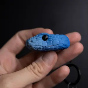 Hand Made Ceramic Sculpture Viper Snake Head Key Chain - High Blue Ombre