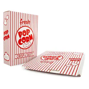 5J Red & White Striped Close Top Popcorn Boxes - 50 Count, 3.3 oz. Capacity, 6.5" x 2.5" x 9.5" Popcorn Containers, Movie Night Supplies