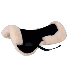 Jacks Imports All Purpose Half Pad, Breathable Quilted Cotton with Sheepskin Lining to Eliminate Pressure and Reduce Friction, with Cloth Hook and Eye Billets, 22 x 17 in.