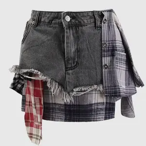 Country Plaid Denim Skirt