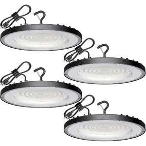 UFO LED High Bay Light 4 Pack, 150W 18000LM, 100-277V, Dimmable 0-10V, IP65 Waterproof, 5000K Daylight, US Hook 5ft Cable, Alternative to 600W MH/HPS for Gym Warehouse, Compliant with ETL