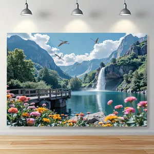 1pc Enchanting Forest Lake Waterfall Design |   Elegant Polyester Wall Tapestry |   Party Banner Cloth for Weddings, Birthdays, Anniversaries, Home Decor, Outdoor and Indoor Use, Event Backdrop, Natureinspired Design, Durable Party Accessory,