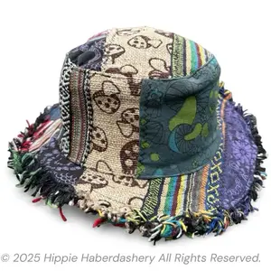 Mushroom Patchwork Hemp Hat with hidden pocket fedorahats Mushroom Patchwork Hemp Hat with hidden pocket fedorahats