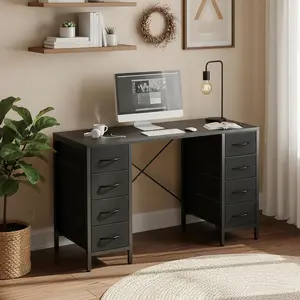 47 Inch Computer Desk with 8 Fabric Drawers X Shaped Metal Frame Modern Functional Design for Writing Study Office Gaming Storage 2 Colors Available