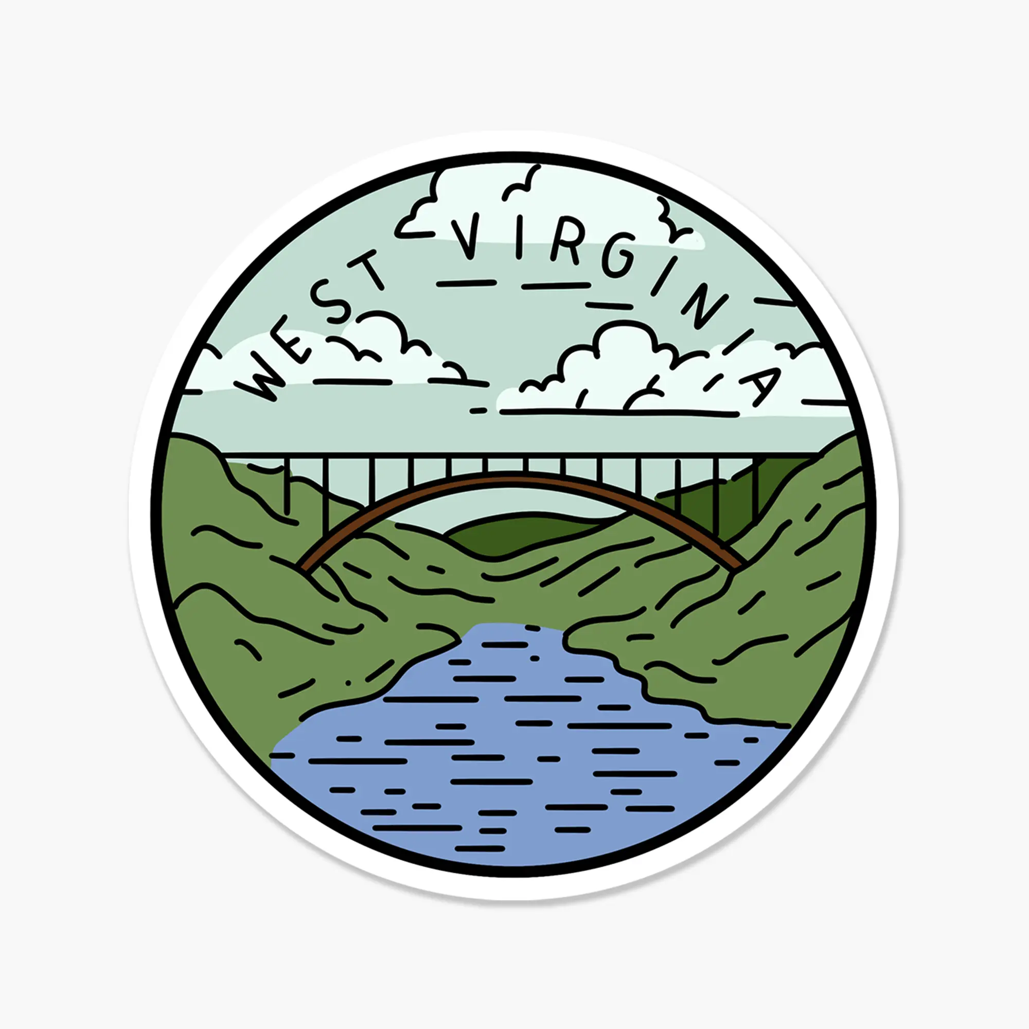 West Virginia Illustrated US State 3 x 3 in - Travel Sticker