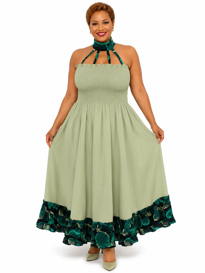 Women's 1-Piece Traditional African Ankara Blend Formal Dress - Akan Patterns, Solid Color, Elegant Drape, Functional Pockets, Free Size, Handmade by Silvia Kinjui Oisso, Formal Wear, Going Out, One Piece, Traditional African Design