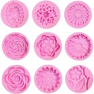 9 Pcs Flowers Fondant Molds Silicone Molds for Cupcake Dessert Chocolate Jelly Cookie Decor, Jewelry, Pastry, Chocolate,Handmade Soap Mould Candy Making