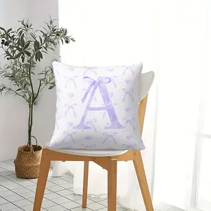 Coquette Purple Bow Initial A Throw Pillow (with core), 1 Piece Invisible Zipper Design, Soft Square Decorative Cushion, for Bedroom Sofa Office Car Nursery Decor