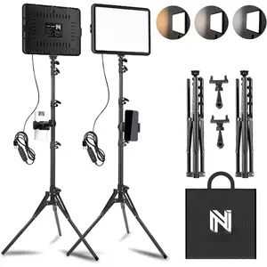 2-Pack LED Video Light Kit,  Studio Light, 2800-6500K Dimmable Photography Lighting Kit with Tripod Stand&Phone Holder, 73" Stream Light for Video Recording,  Streaming, YouTube...
