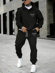 Hypemode Plus Size Set, Letter Print Hoodie & Jogger Pants, Casual Style, Comfortable Fit, Daily Wear, Fall & Winter Fashion