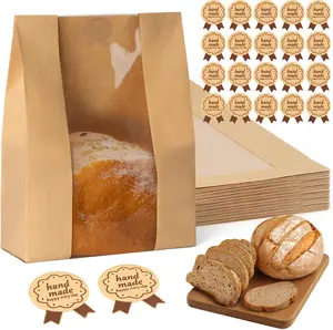 30 Pcs Sourdough Bread Bags for Home Made Bread Sourdough,Large Paper Bags for Breads Gifting with Window & Cute Seal Stickers,Loaf Bags for Bakery Packaging and Storage(12.79"x8.26"x3.54") | breathable material, cute sticker