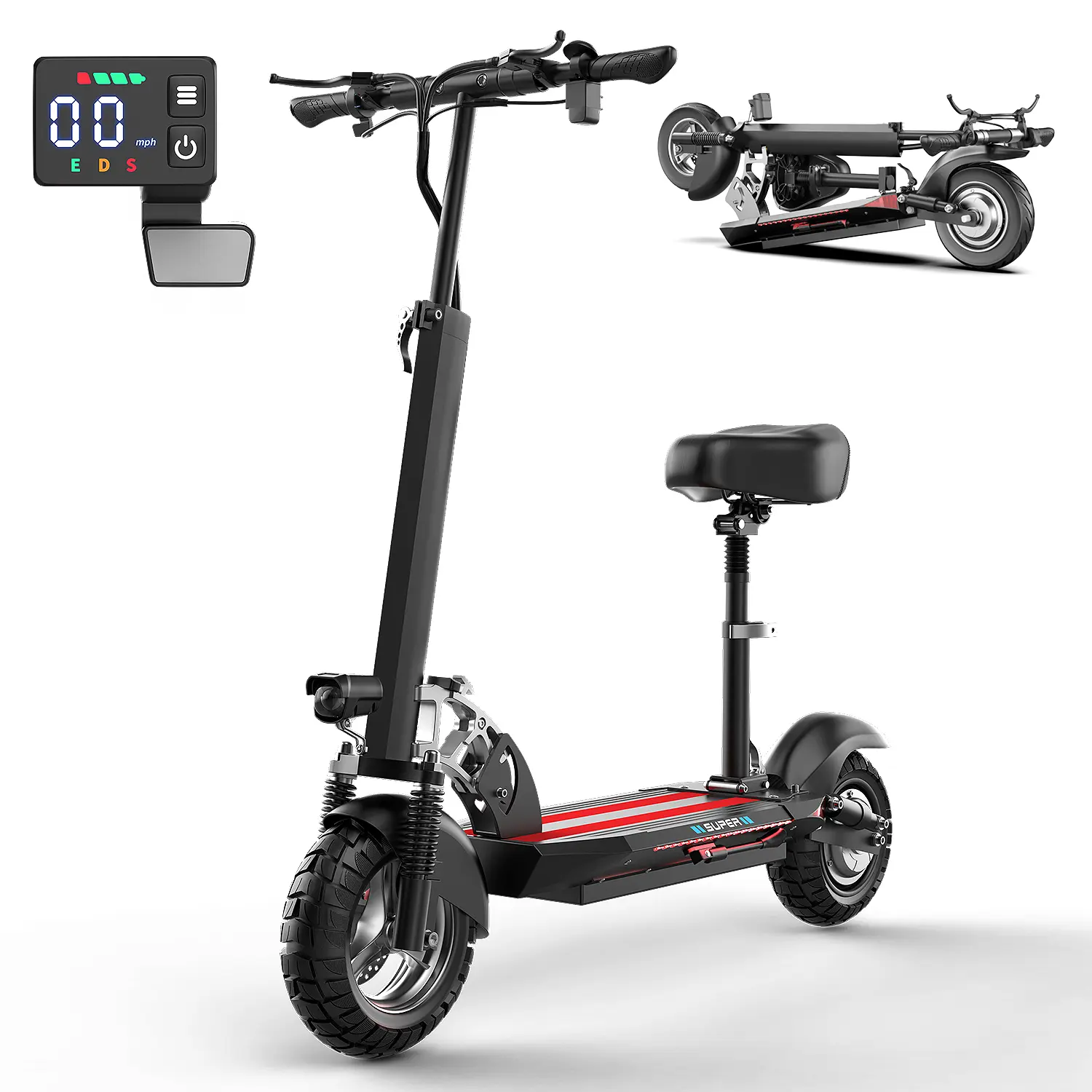 Pikabike Q2 Electric Scooter Adults, 1200W Peak Motor, 35 Miles Range Electric Scooter with Seat, 25MPH Top Speed, 10" Off Road Tires Scooter, Dual Suspesnsion, Folding Commuting E Scooter for Adults