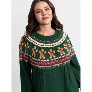 BLOOMCHIC Plus Size Gingerbread Fair Isle Contrast Sweater [M–6X], 2026 Summer Vibes