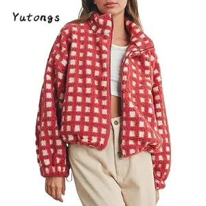 NewWomen Winter Jacket Long Sleeve Zip Up Fuzzy Sherpa Coats Womens Warm Outwear with Pockets