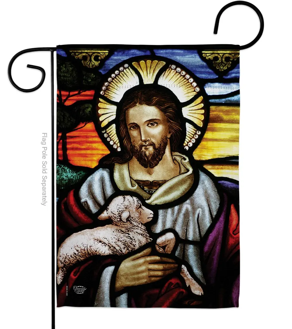 Ornament Collection G192082-BO Mini Size 13" x 18.5" Outdoor Weatherproof Fade-Resistant Double-Sided Jesus is the Good Shepherd Religious Faith Decorative Garden Flag, Multi-Color