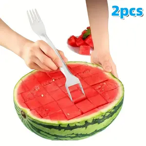 2-in-1 Stainless Steel Watermelon Slicer & Fork - Easy Cutting and Serving Tool for Kitchen and Restaurant Use Fruit Utensils