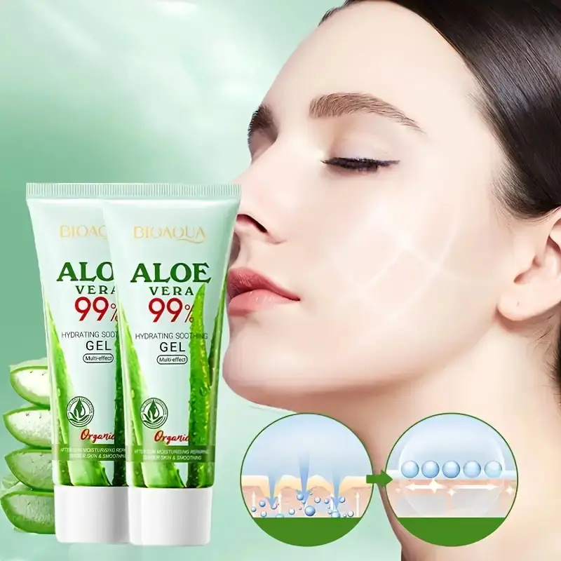 2-Pack BIOAQUA Aloe Vera 99% Hydrating Gel, Unisex Daily Facial  Moisturizer, Daily Moisture Nourishing, Alcohol-Free, Formaldehyde-Free,  Nourishing Citric Acid & Nicotinamide, Glycerin for All Skin Types, Plant-Based  Squalane, Vitamin C Enriched -