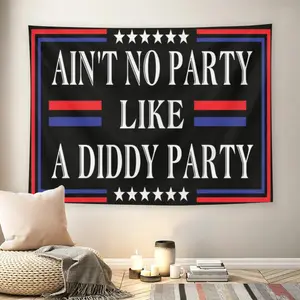 Ain't No Party Like A Diddy Party Wall Flag, Retro Hip Hop Quote Print, Mid-century Modern Black Flash Manga Style, Music Party Vibe Decor For Adult Fans, 90s Hip Hop, Teen Bedroom, Aesthetic Tapestry
