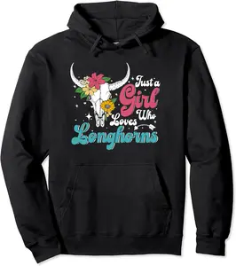 Just Girl Who Loves Longhorns Retro Texas Longhorn American Pullover Hoodie - Elizabethtej Shop 43B0CTMRS24G