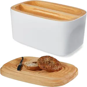 Union Large Bread Box Fits Full Sourdough Loaves and More Breadbox with Cutting Board Homemade Bread Bin Storage Container 14.25x9.25x7 in White