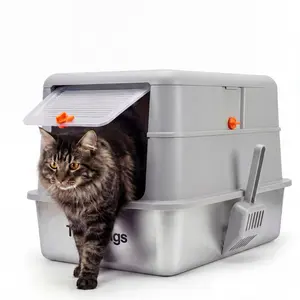 Topyangs Stainless Steel Litter Box with Lid Extra-large High-sided Design Odor Control Easy Clean Durable XL Capacity 3-in-1 Convertible for Cats Summervibes