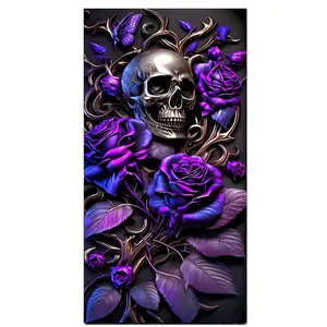 Large Size Diamond Painting Kits for Adults, Gothic Art Skull And Purple Rose Diamond Art Kit for Beginners DIY Full Round Drill Paint with Diamond Dots Gem Art for Home Wall Decor
