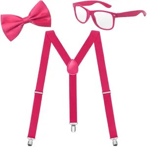 Neon Suspenders, Bow Tie, Sunglasses Accessory Set for Men Women, 80s Dress Up Costumes Clip on Suspenders