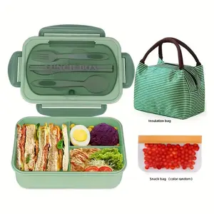 Bento Lunch Box Set with Carry Bag: Microwave-Safe Compartments, Rectangular Design for Adults, School & Office Essentials.
