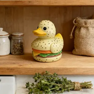 Resin Burger Duck Figurine, Cute Food Contrast Style, Sesame Bread Texture Decor, Fun Living Room Shelf Ornament, Renting Party Goodie