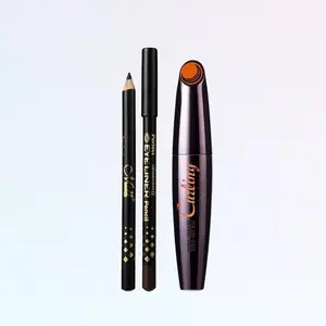 1 fan mascara and 2 eyeliners, 1 set - fasinating volumizing and lengthening eyelash, long-lasting, sweater-proof, remove by hot water