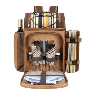 Picnic Basket Backpack for 2 Person with 2 Insulated Cooler Compartment, Wine Holder, Fleece Blanket, Cutlery Set, Wedding Gifts for Couples, Bridal Shower Gifts, Engagement Gifts