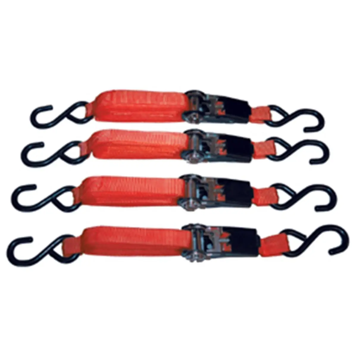 212 MAIN 4-Piece Ratcheting Tie Down Straps, 15 ft. Length, Weatherproof 1 in. Wide Nylon Webbing, 1,000 lbs Capacity with Quick Release Vinyl-Coated S-Hooks